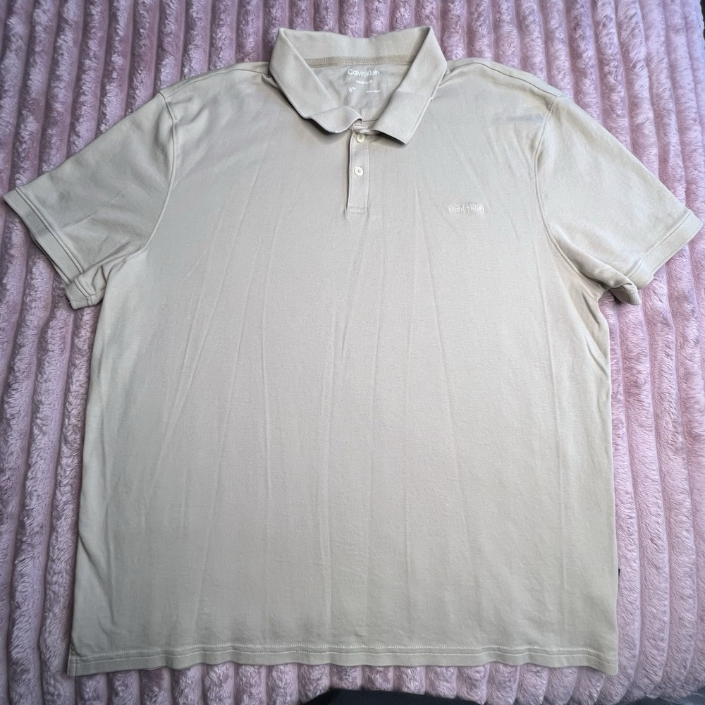 Calvin Klein Polo‎ Shirt Mens XL Khaki Liquid Touch Short Sleeve Casual Stretch